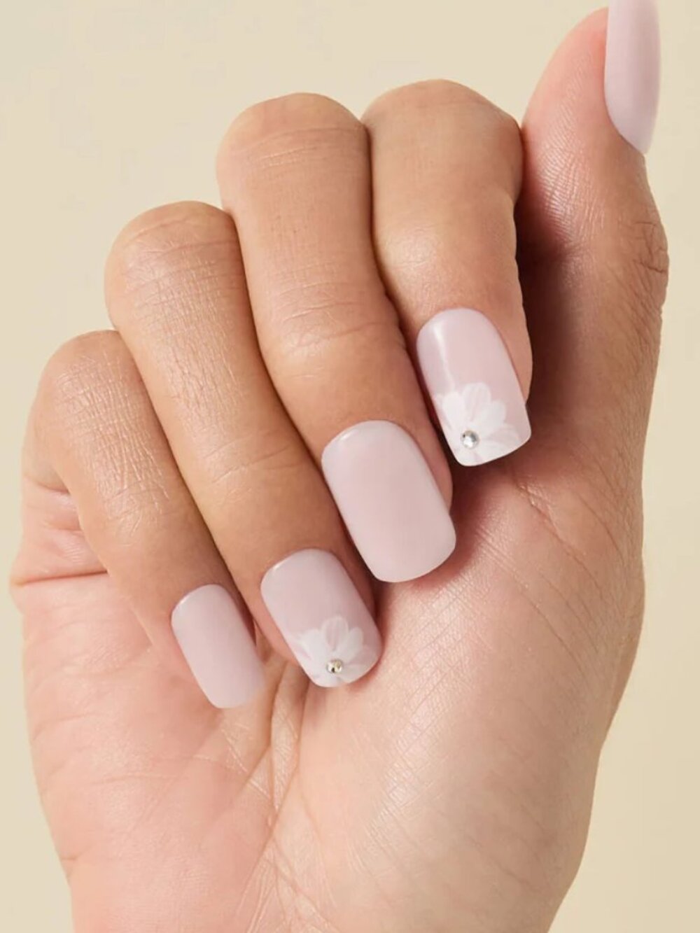 Kleo Kolor Lace Bloom Press-On Gel Nails Long Square Pink Floral Rhinestone NIB